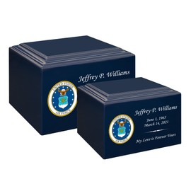 Stonewood Medium Full Color Air Force Emblem Cremation Urn for Human Ashes - Composite Wood Cremation Urn for Adult Ashes - 110 Cubic Inch Capacity - Personalization Included