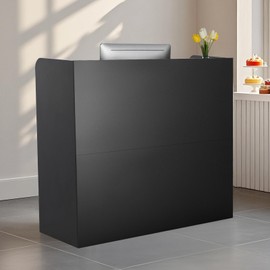 VEVOR Reception Desk, 47 Inch Rectangular Front Counter Table, Office Reception Counter with Lockable Drawer and Storage Cabinet, for Checkout, Lobby, Beauty Salon and Office, Black