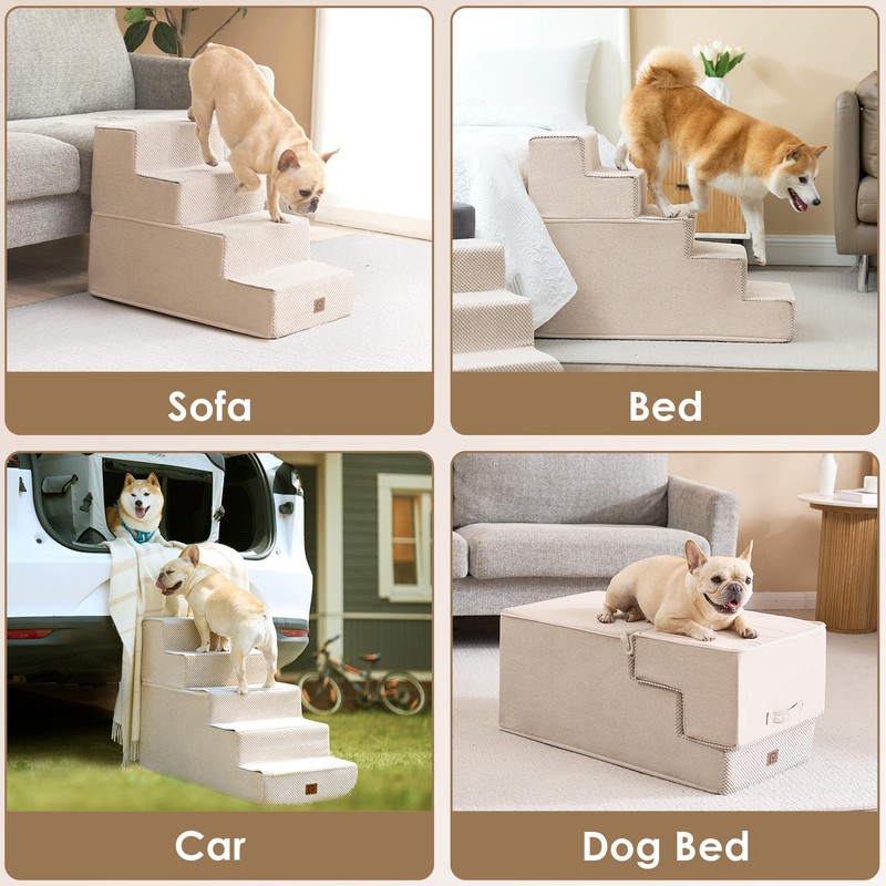 EHEYCIGA Dog Stairs for High Bed 22.5”H, 5-Step Dog Steps