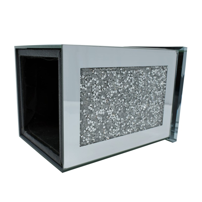 Crushed Diamond Silver Sparkle Square Flower Pot Vase with Floral