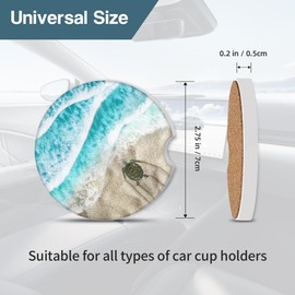 Sea Turtle 2 Pack Ceramic Car Coasters for Cup Holders,Tubdic Anti Slip Car Cup Holder Coaster,Super Absorbent Car Cup Coasters for car with Cork Base and Finger Notch,Cute Car Accessory for Women