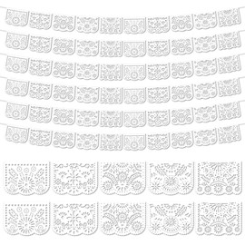 EggSun 6 Pack White Papel Picado Banner (10 Plastic Flags Per Banner)-Mexican Party Banner Wedding Fiesta Party Dia De Los Muertos Cinco De Mayo Mexico Decoration,Papel Picado Mexicano para Decor