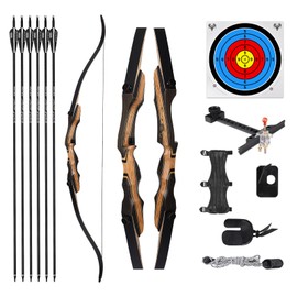 Motion Zeus Wooden Takedown Recurve Bow for Adult & Youth Beginner，62" Recurve Bow and Arrow Set for Outdoor Training Practice，Hunting Bow Set Right/Left Hand（20-55LBs） (20, Right Hand)