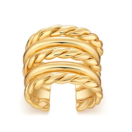 Jewlure 18K Gold-Plated Ring, Women's Fried Dough Twists Multi-Layer Ring, Design Art