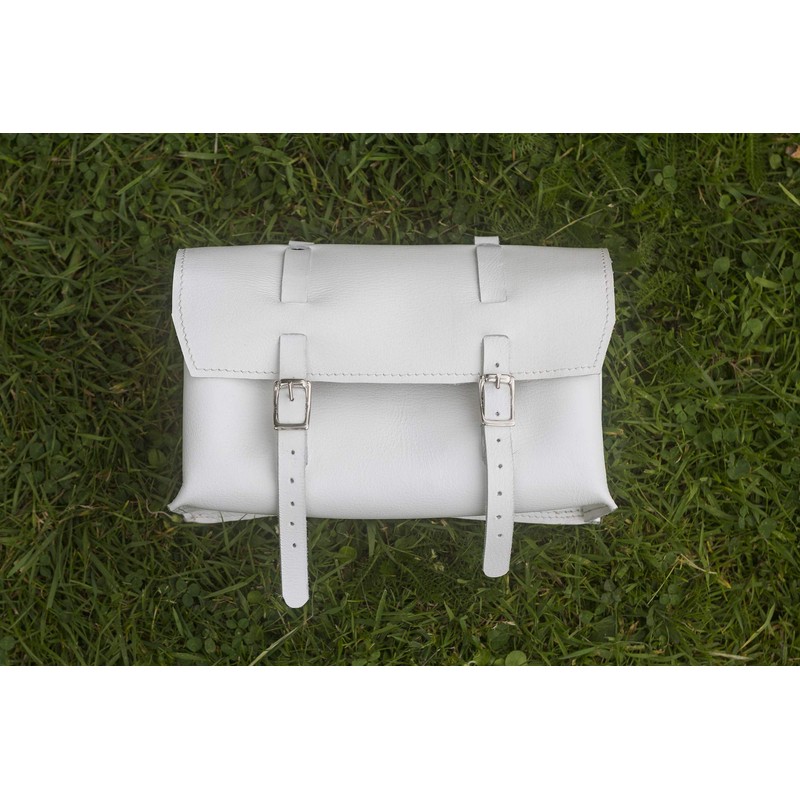 London Craftwork Large Leather Bicycle Bag Saddle/Handlebar/Frame Bag in White