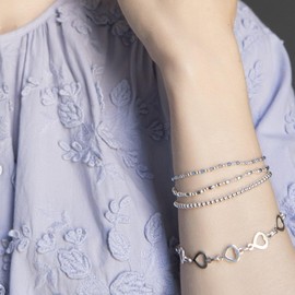 Silverly Sterling Silver Blue Agate Stretch Bracelet - Stacking Beaded Ball Bracelets for Women - 925 Silver Elastic Gemstone Bead Design - Minimalist Baby Shower or Bridesmaid Gift