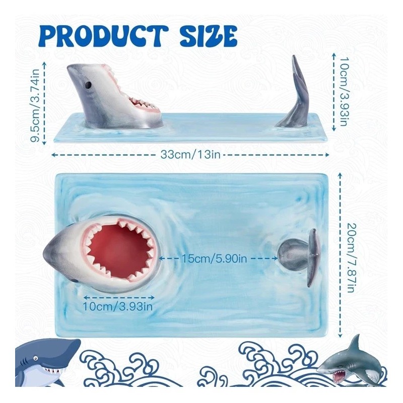 Exlipo Jaws Sushi Plate Shark Ceramic Hand Painted Table Serving
