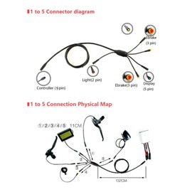 Alomejor 1 to 5 Electric Bike Cable Plastic Rubber Ebike Connector Cable Wire for Electric Bike Conversion Kit