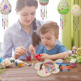 Wednok 10-Piece Easter Eggs Wind Chime Craft Set, Easter Egg Craft Set, Wooden Easter Egg Craft Sets, Easter Crafts for Children, Chimes Craft Set for Painting and Decorating for Easter, Spring Decoration, Girls and Boys