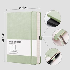 RETTACY Lined Journal Notebook - A5 Note Book Hardcover Notepad 192 Numbered Pages for Writing,100gsm Lined Paper, Leather Hardcover, for Women Men Work Office School,14.5 x 21cm - Light Green