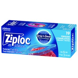Ziploc Medium Food Storage Freezer Bags, Grip 'n Seal Technology for Easier Grip, Open and Close, 19 Count