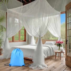 BATINO Mosquito Net Bed for Double Bed, Single Bed, 1.9 m x 2.1 m x 2.4 m, Mosquito Net Bed, 4 Entries, Square Mosquito Net, Fly Net, Mosquito Nets for Travel and Home, Indoor, Outdoor, with Carry Bag