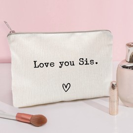 LICOBG Love You Sister, Sister Gift, Missing You, Send Love, Makeup Case, Toiletry Bag, Gift for Friend, Makeup Bag for Best Friends (Love you Sis.)