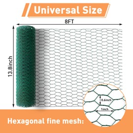 Chicken Wire for Floral Arrangements, Chicken Wire Mesh 13.8 x 98.4 Inches, 0.6 Inch Hexagonal Galvanized PVC Coated Wire Mesh for Protecting Poultry, Plants, Fruits, Vegetables, etc - Green