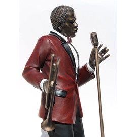 African American Jazz Band Male Singer with Trumpet Cold Cast Bronze Statue Figurine 11 5/8 Inch Tall