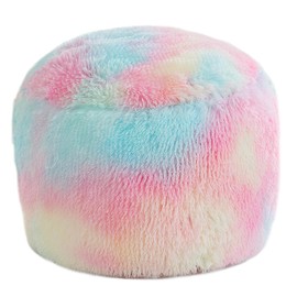 HOMBYS Unstuffed Ottoman Pouf Cover,Round Faux Fur Foot Stool, 20"x20"x12" Fuzzy Chair, Floor Bean Bag(No Filler),Foot Rest with Storage for Living Room, Bedroom, Office, Rainbow Cover ONLY