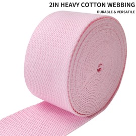 2 inch Cotton Webbing Braid Handles Bag Strap 15ft High Density Webbing Plain Weave Straps for Cloth Tote Bag, Pet Collars, DIY Projects, Crafts, Outdoor Accessories (Pink 5134)