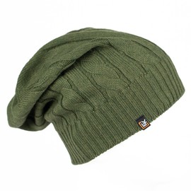Evolution Knitwear Wool Cable Knit Beanie Hat for Men or Women - Super Soft Merino Wool - Made in The USA - Moss Green