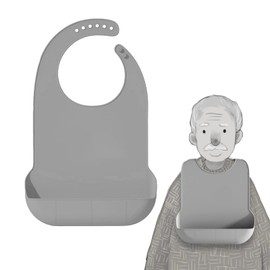 GVRGO Silicone Adult Bibs for Eating, Portable Waterproof Reusable Washable Bibs with Food Catcher, Feeding Bib for Women - Gray Keel