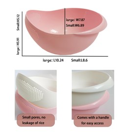 Colador de arroz 2 en 1, cesta de filtro de limpieza de verduras y frutas, 2 piezas resistentes y fáciles de usar accesorios de cocina de grado alimenticio (rosa, pequeño)