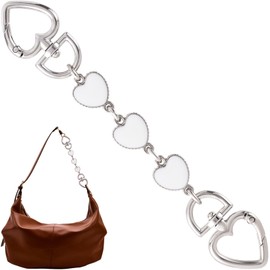 HINZIC Heart Bag Extender Chain, Handbag Charm Purse Chain with Buckles, Short Handle Metal Shoulder Bag Strap Replacement Accessories for Women - 1 pcs, Silver and White