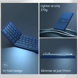 Nillkin Pocket Foldable Wireless Keyboard with Touchpad Number Pad for Travel Trip Meeting for Tablets Fold Phone Laptop PC, Full Size (Small) Magnetic Folding Keyboard (Blue)