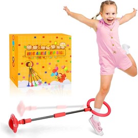 Ankle Skip Ball for Kids - Foldable Flash Wheel Skip Ball, Outside Game Toys for Kids & Adults:_red