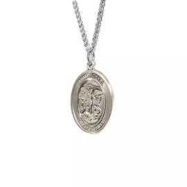 bliss Sterling Silver St Saint Michael the Archangel Medal Pendant Necklace 24'' Chain
