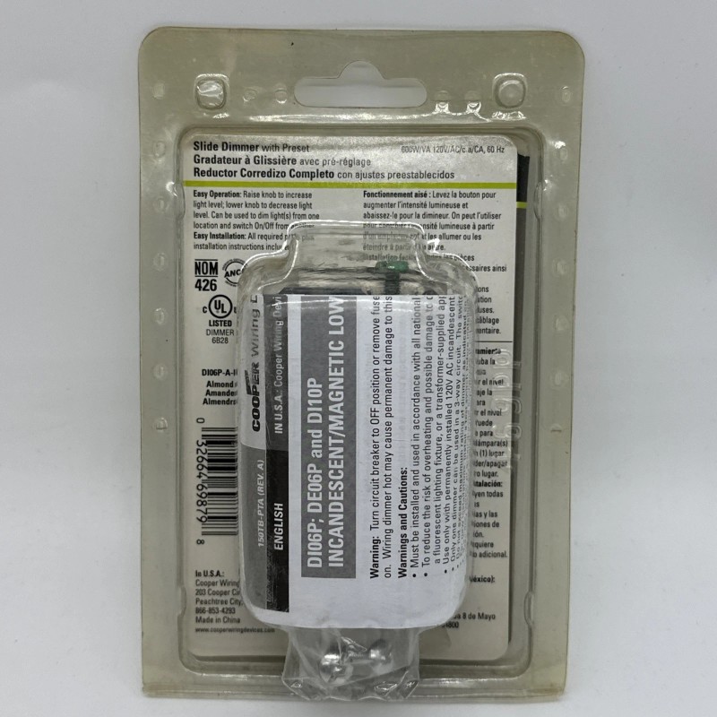 Cooper Smart Master Dimmer DI06P A-K 600W/VA StepUp Multi-Location Switch