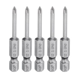 HARFINGTON 5pcs #0 Phillips Screwdriver Bit PH0 1/4" Hex Shank 2" (50mm) Long Magnetic S2 Steel Industrial Grade Screw Driver Bit Cross Head Electric Drill Bits 0.118" (3mm) Rod