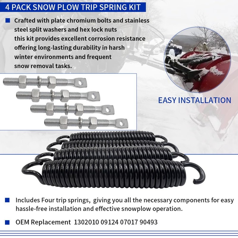 GOLKNHA 4 Pack Snow Plow Trip Spring Kit W/Eyebolts for