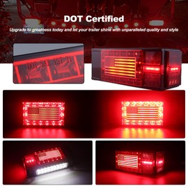XtraGlow Submersible LED Trailer Light Kit Rectangle American Flag Designed 3rd Brake Lights Aluminum Alloy Base Stop Turn Tail Lights for 12V Trailer Boat Trucks Snowmobile