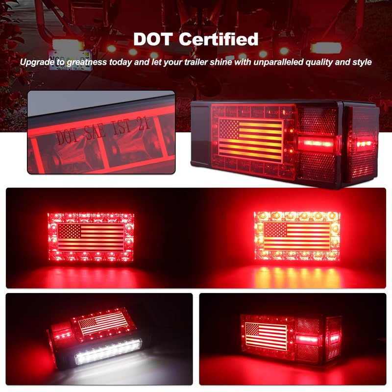XtraGlow Submersible LED Trailer Light Kit Rectangle American Flag Designed