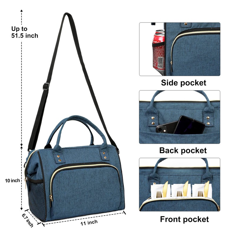 IDEATECH Large Insulated Lunch Bag for Men, Blue, Reusable Cooler