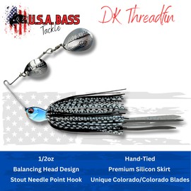 USA BASS Tackle Apache Attack Spinnerbait Largemouth Smallmouth Spotted Bass Premium Fishing Bait Handtied Skirt Custom Blades Heavy Duty Hook (Threadfin Shad, 1/2oz - Colorado/Colorado)