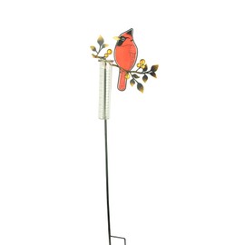 Red Carpet Studios Garden Décor Stained Glass Rain Gauge, 36-Inch, Cardinal on Branch