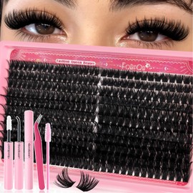 Lash Clusters Kit 80D+150D Thick Volume Eyelash Clusters Kit 8‑18mm Fluffy Individual Lashes D Curl Cluster Eyelash Extensions Kit with Lash Glue, Tweezers Brush for Daily and Dramatic Look