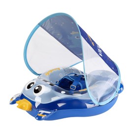 Free Swimming Baby Infant Pool Float with Sun Canopy Inflatable Baby Swimming Floatie with Sponge Safety Bottom Support Water Toys Swim Trainer (Blue, Large)