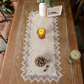 ARTABLE - Camino de mesa gris para café, granja, macramé rústico, con encaje, pequeño camino de mesa para cocina, hogar, picnic, decoración de boda (gris piedra, 16 x 36 pulgadas)