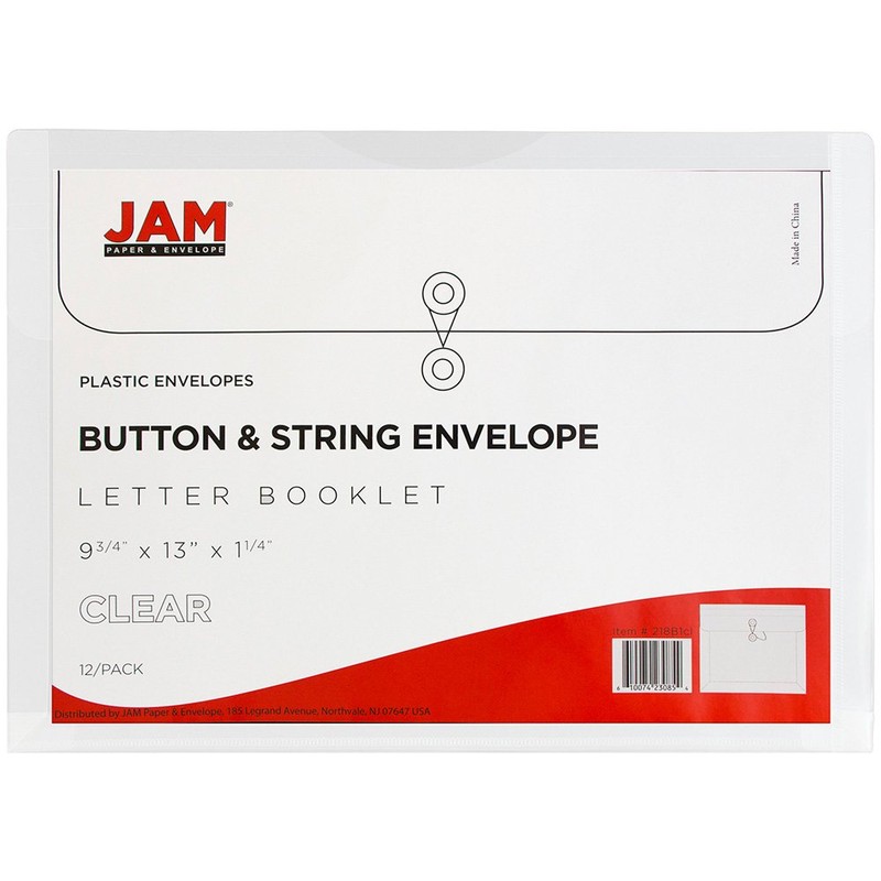 JAM PAPER Plastic Envelopes with Button & String Tie Closure