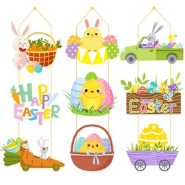 9 Pcs Easter Decoration Porch Sign Paper Decor (Colorful A)
