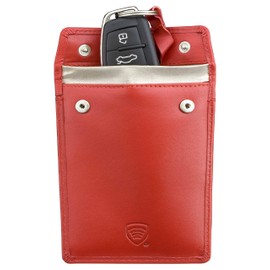 Koruma Car Key Signal Blocker Pouch Jammer - Keyless Faraday Bag for Car Keys - RFID Blocking Case Anti Theft - Fob Guard Red Black Leather (KUK-96NBL)