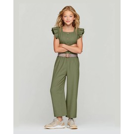 PureChapter Girls Jumpsuits Casual Romper Ruffle Sleeveless Wide Leg Belted Romper Long Pants Onepiece Summer Outfits