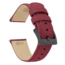 BARTON WATCH BANDS 24mm Raspberry Red Sailcloth Quick Release Premium Nylon Weave (Gunmetal Grey Buckle)
