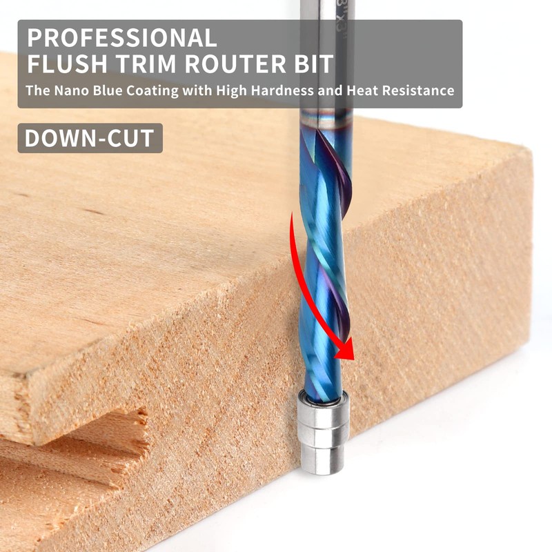 Downcut Spiral Flush Trim Router Bit, 1/4 Inch Shank Solid