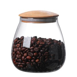WAIT FLY Mushroom Shape Borosilicate Glass Coffee Bean Storage Container with Airtight Bamboo Lid, Tea Canister, Food Storage Jar for Tea, Coffee, Spices, Sugar, Candy, Cookies, Cereals-Smooth-26 OZ