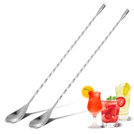 Mixing Bar Spoons,Stainless Steel Cocktail Spoon Long Attractive Spiral Design Perfect for Mixing Layering Drinks,Bar Spoon for Bartender or Home Use,Silver-2pcs