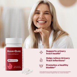 QurItAll BerryQure Cranberry & D-Mannose Supplements for Women - D-Mannose Pills with Cranberry Juice Powder, Hibiscus Flower & Dandelion Herb Supports Urinary Tract Health - 60 Capsules