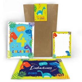 Junaversum 10 Invitations for the 4th Children's birthday boy dinosaur invitations fourth birthday