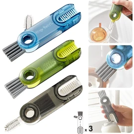 3 Pcs Cepillo para Botellas, Cepillo Limpiador de Tazas Multifuncional 3 en 1, Cepillo para Lavar Popotes con Detalle de Tapa de Vaso para Botella de Agua, Herramientas de Limpieza Multifuncional